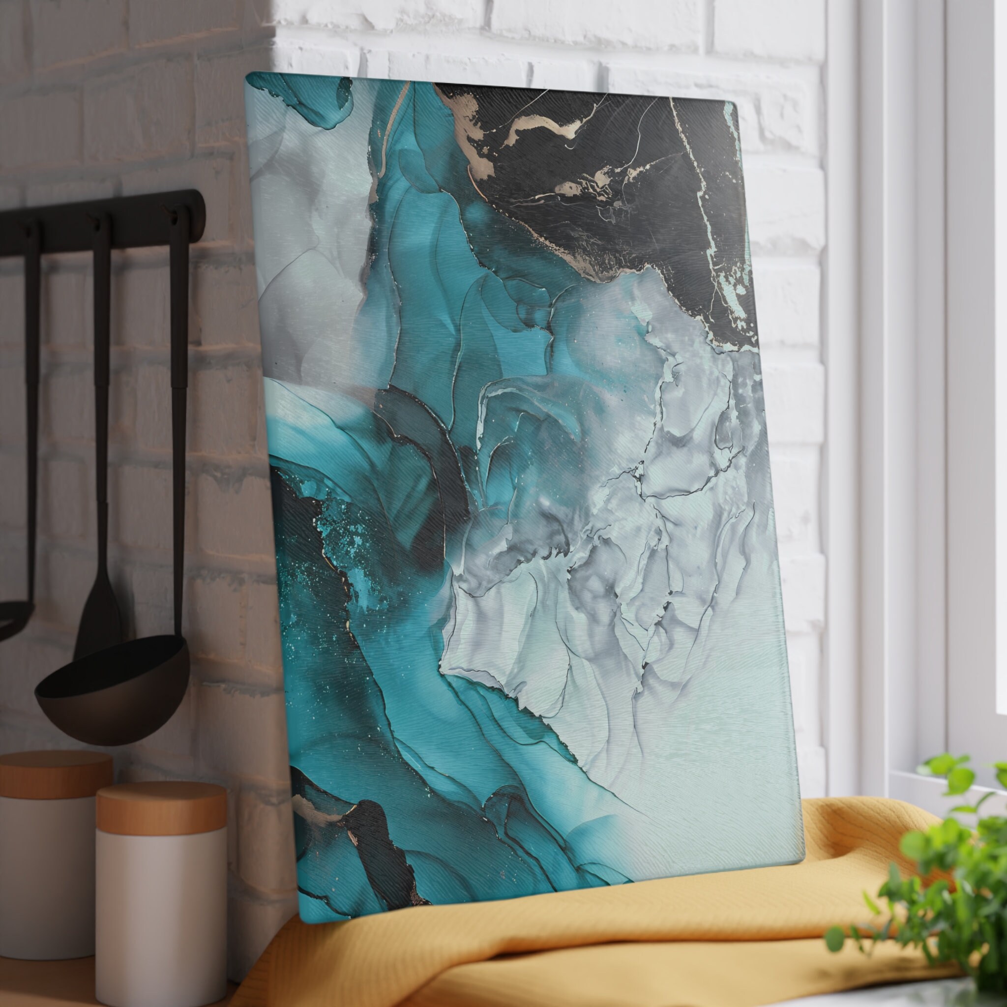 Glass Cutting Boards, Unique Glass Cutting Boards, Blue Marble Glass