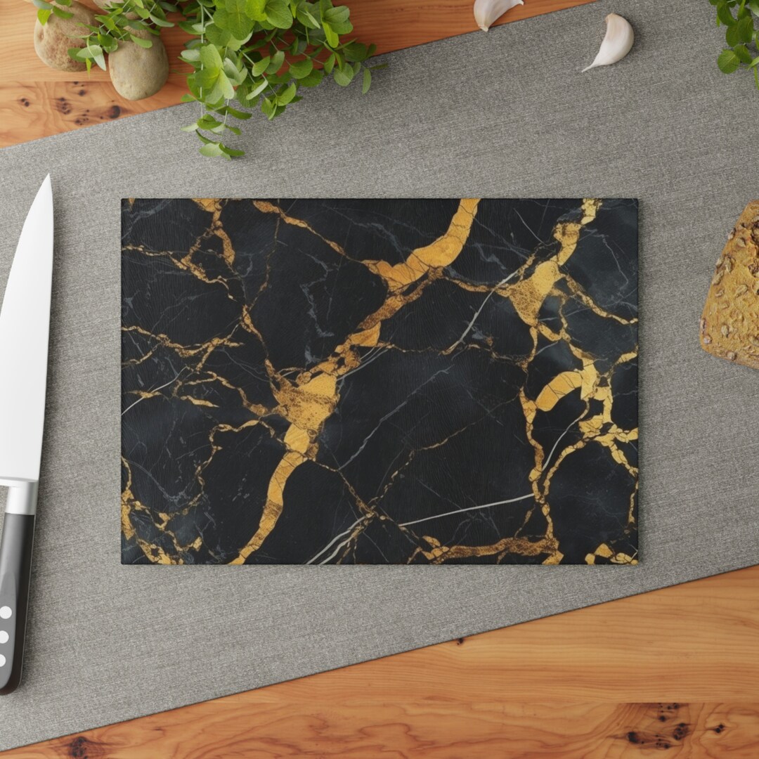 Glass Cutting Board, Black and Gold Cutting Board, Unique Cutting Board