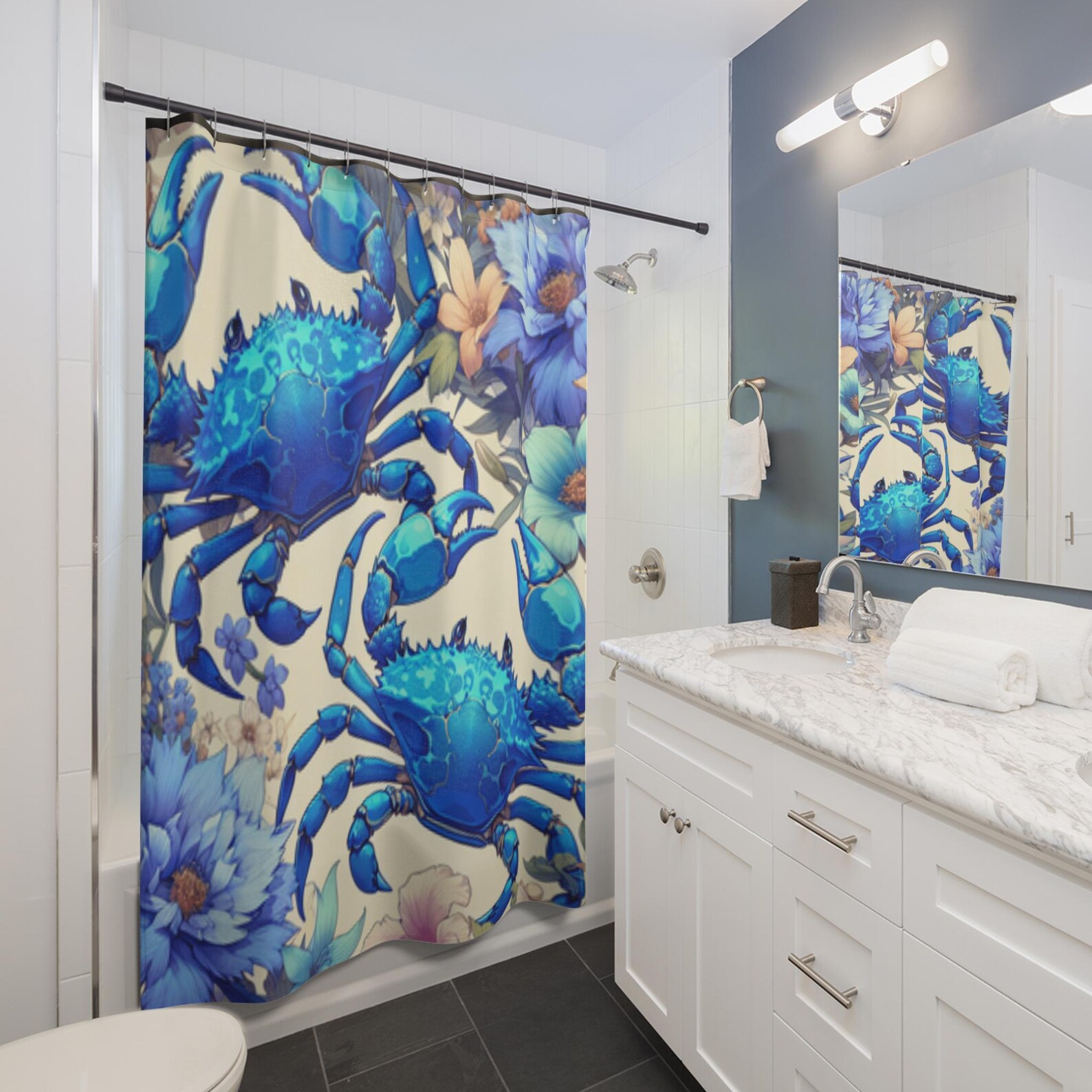 Crab Pattern Print Bathroom Shower Curtain