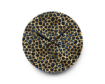 Blue and Gold Cheetah Acrylic Wall Clock, Cheetah Print Clock, Clock for Office, Cool wall Clocks, Unique Wall Clocks