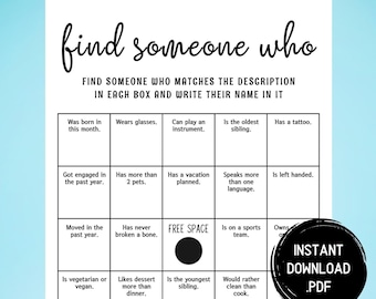 Icebreaker Bingo Game: Find Someone Who, Office Party (Digital Download)