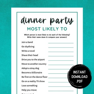 Dinner Party Game, Printable Dinner Party Games, Dinner Games, Dinner Table Games, Icebreaker Game, Happy Hour, Work Party, Adult Party Game