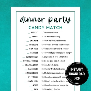Dinner Party Games, Match The Candy Game, Printable Dinner Party Games, Dinner Games, Dinner Table Game, Icebreaker Game, Work Party Games
