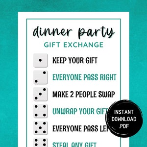 Dinner Party Game, Printable Dinner Party Games, Gift Exchange Dice Game, Dinner Games, Dinner Table Games, Icebreaker, Adult Party Game