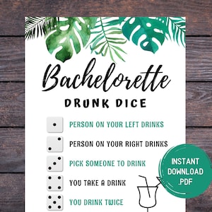 Bachelorette Party Games, Drunk Dice Drinking Game, Greenery Bachelorette, Left Right Drink Game, Drunk Dice Game, Printable Games
