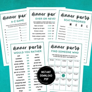 Dinner Party Game Bundle, Printable Dinner Party Games, Dinner Games, Dinner Table Games, Gathering, Icebreaker Games, Adult Party Games