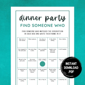 Dinner Party Game, Printable Dinner Party Games, Find Someone Who, Guest, Dinner Games, Dinner Table Game, Icebreaker Game, Adult Party Game