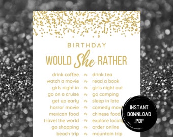 Birthday Would She Rather - Printable Birthday Games - Would She Rather 30th Birthday Game - Birthday Games - Birthday Game - Birthday Girl