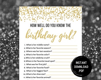 Who Knows The Birthday Girl Best, How Well Do You Know The Birthday Girl, Birthday Quiz, 30th Birthday Game, Printable, Instant Download