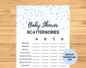 Baby Shower Scattergories Game - Baby Boy Scattergories Game Printable - Blue Game Cards - Scattergories Game Card - Instant Download