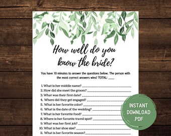 Juego de despedida de soltera con vegetación: ¿Qué tan bien conoces a la novia? (PDF imprimible)