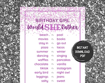 Teen Birthday Party Game: Would She Rather, This or That (Digital Download)