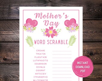 Mothers Day Game Printable, Mothers Day Party Games, Games for Moms, Women Ministry Games, Brunch, Mother's Day Word Scramble Game