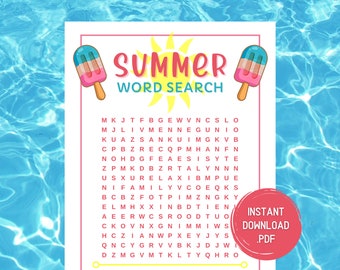 Summer Word Search Game: Fun Printable Activity (Digital Download)