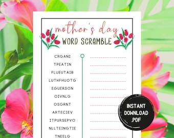 Mothers Day Game Printable, Mothers Day Party Games, Games for Moms, Women Ministry Games, Brunch, Mother's Day Word Scramble Game