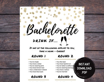 Gold & Black Bachelorette Drink If, Bachelorette Party Games, Bachelorette Game, Drinking Games, Hen Party Game, Printable, Instant Download