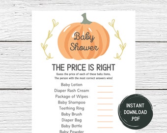 Little Pumpkin Baby Shower Games - Pumpkin Baby Shower The Price Is Right - Fall Baby Shower Printable Games - Little Pumpkin - Fall Games