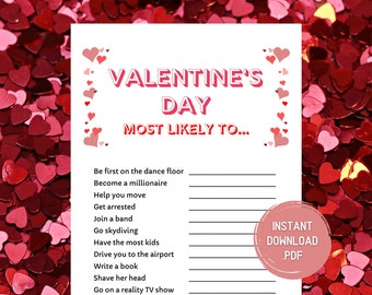 Galentines Day Games, Most Likely To Game, Valentines Party Printable, Instant Download, Valentines Ideas, Virtual Valentines Day Game