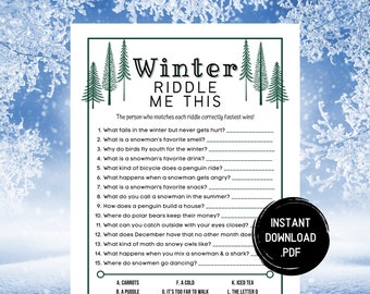 Winter Riddle Me This Trivia Game, Winter Trivia Game, Winter Printable Games, Wintertime Activities, Holiday Games, Instant Download