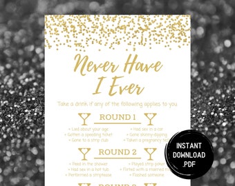 Juego de beber "Yo nunca he": Juego de fiesta dorado (PDF imprimible)