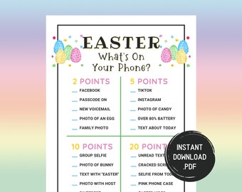 Easter Whats On Your Phone Game, Printable Easter Games, Fun Party Games, Easter Activities For Adults, Scavenger Hunt, Instant Download