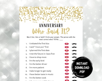 Anniversary Party Game: Who Said It - Couple Trivia (Instant Download)