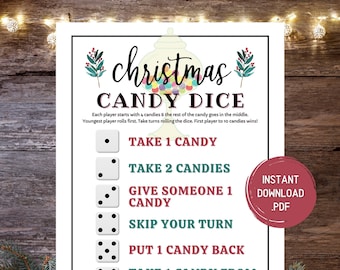 Christmas Party Games, Candy Dice, Christmas Games For Kids, Candy Game, Kids Games, Fun Party Games, Christmas Printable, Instant Download