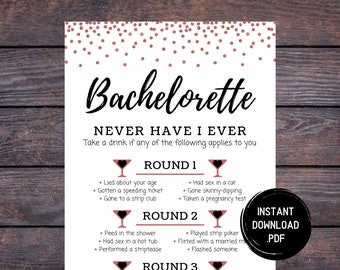 Bachelorette Party Games - Rose Gold Bachelorette Never Have I Ever - Bachelorette Printables - Fun Bachelorette Games - Digital Download