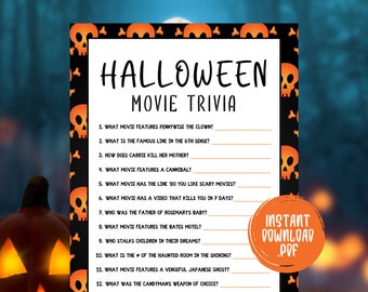 Halloween Trivia Game, Halloween Printable Games, Scary Movie Trivia Game, Horror Movie Trivia Game, Scary Movie Quiz, Instant Download