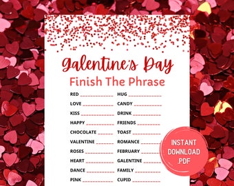 Valentine's Day Games - Galentines Party Printable - Valentines Day Finish The Phrase Game - Instant Download - Valentines Day Party Game