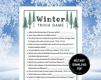 Winter Trivia Game, Printable Winter Games, Wintertime Activities, Fun Winter Games, Holiday Trivia, Christmas Trivia, Instant Download