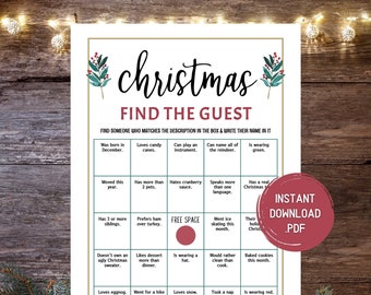 Christmas Find The Guest Game, Find Someone Who Xmas Games, Fun Christmas Game, Holiday Party Games, Christmas Party Games, Instant Download