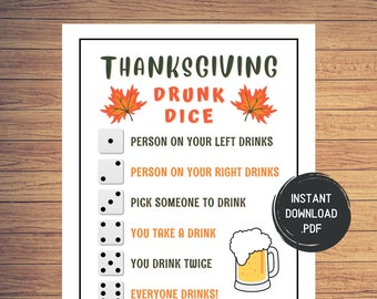 Thanksgiving Drunk Dice Drinking Game, Friendsgiving Games, Games For Adults, Adult Party Games, Fun Drinking Games, Instant Download