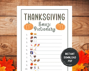 Thanksgiving Emoji Pictionary Game, Fall Emoji Game, Trivia Game, Autumn Games, Printable Games For Adults Kids Teens, Thanksgiving Activity