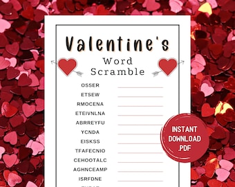 Valentines Day Word Scramble Game, Printable Party Game, Valentine's Day Party Games, Games For Adults, Games For Kids, Fun Valentines Games