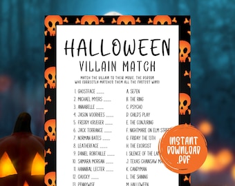 Halloween Games, Halloween Trivia, Halloween Party Games, Halloween Games For Adults, Villain Match Game, Scary Movie Trivia, Printable Game