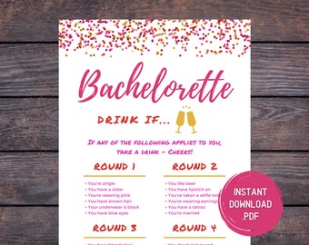 Drink If, Bachelorette Party Games, Pink & Gold Bachelorette Drinking Game, Printable Bachelorette Games, Instant Download