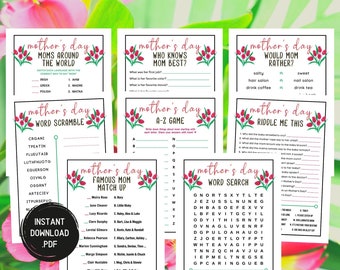 Mothers Day Printable Games Bundle, Mothers Day Party Games, Games for Moms, Women Ministry Games, Brunch, Mothers Day Trivia Games