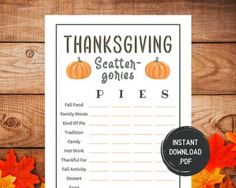 Thanksgiving Scattergories Spiel, Herbst Party Spiele, Druckbares Herbst Spiel, Kategorie Herausforderung, Druckbare Herbst Familienaktivität, Gruppen Ideen