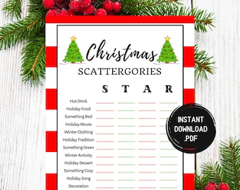 Christmas Scattergories Game, Holiday Party Game, Printable Christmas Games, Christmas Party Games, Games For Kids Adults Groups Office