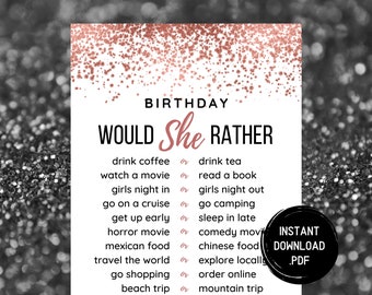 Juego de cumpleaños "¿Qué preferiría?": Actividad imprimible (Descarga PDF)