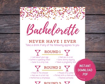 Bachelorette Never Have I Ever, Pink & Gold Bachelorette Party Game, Bachelorette Games, Fun Drinking Games, Printable, Instant Download