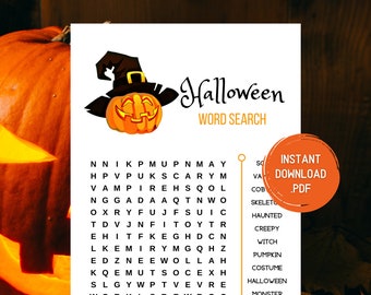 Halloween Games - Halloween Game Printable - Halloween Party Games - Halloween Word Search - Fun Halloween Family Game - Instant Download