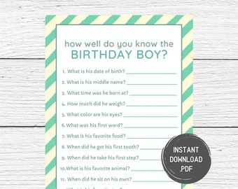 First Birthday Games, 1st Birthday Party Games, Who Knows Baby Best, Who Knows The Birthday Boy, 1st Birthday Games, Instant Download