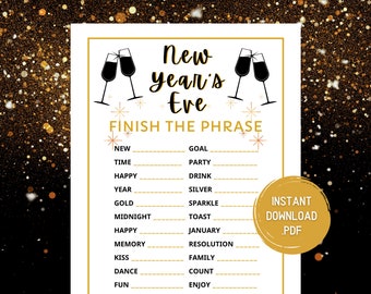 New Years Games - Finish The Phrase - New Years Eve Party Games - New Years Eve Game - New Years Printable - NYE Games - Instant Download