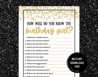 Teen Birthday Party Game: How Well Do You Know the Birthday Girl (Instant Download)