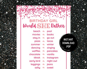 Teen Birthday Party Game: Would She Rather - This or That (Digital Download)