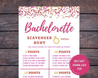 Pink & Gold Bachelorette Scavenger Hunt Game (Digital Download)