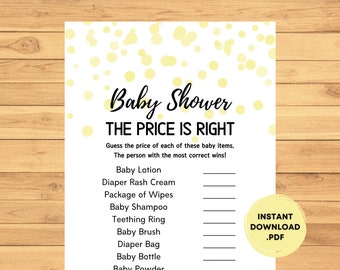 The Price is Right Baby Shower Game - Yellow Baby Shower - Shower Game Guess The Price - Gender Neutral Game Printable - Instant Download