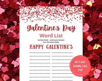 Valentine's Day Games - Galentines Party Printable - Valentines Day Word List Game - Instant Download - Valentines Day Party Game